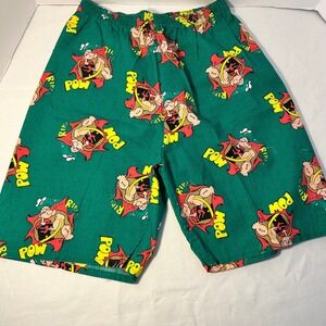 Vintage Popeye Cartoon Character Pajama Sleep Shorts Men's Medium Green POW‎ Rip